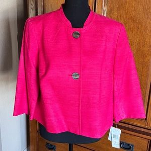 Jones New York 100% Silk Yarn Pink 3/4 Sleeve 2 Button Jacket